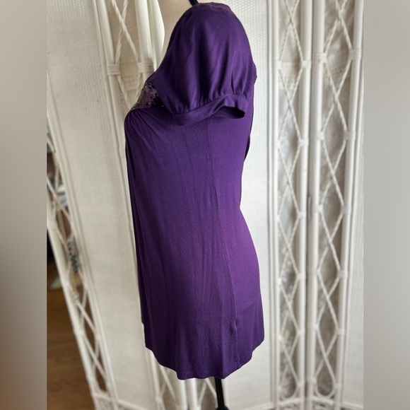 Soprano Top Purple Sequins Band Puff Sleeve Square Neck Tunic size Medium - Picture 5 of 15